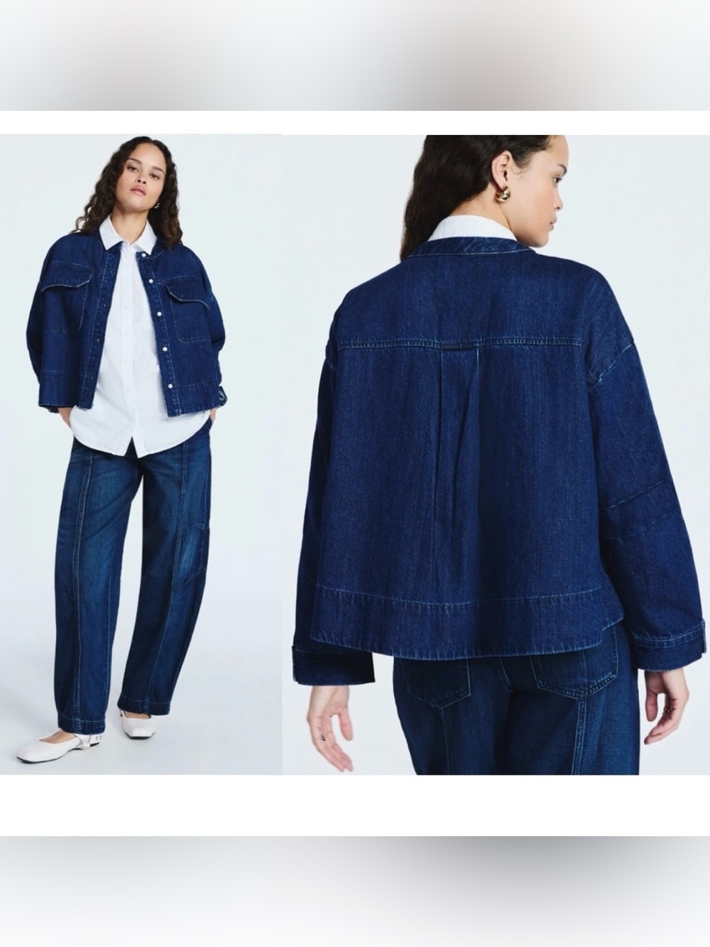NWT Scoop Cropped button down long sleeve Denim Oversized Jacket